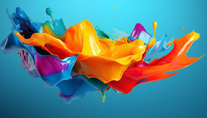 Bright colorful splashes of paint colliding. Abstract minimal wallpaper. Concept of creativity and ideation. 