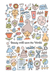 Cosmetology health and Skin care. Concept art for your design. Vertical card background with place for your text