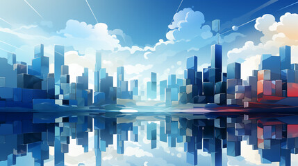 Naklejka premium Abstract skyscrapers white and blue background. AI generative