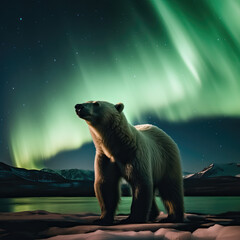 Polar Bear under the Northern Lights 