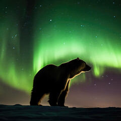 Bear in the Northern Lights at Night
