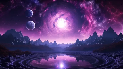 Foto op Plexiglas Purple eclipse alien planet halftone surreal Ai generated natural beauty art © Arabindu