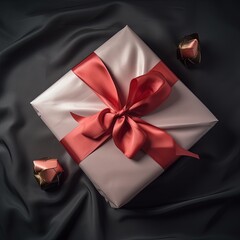 gift box with red ribbon on black