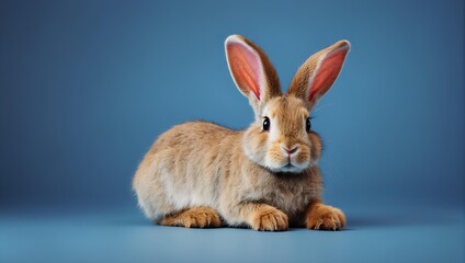 A cute Rabbit on a solid blue background. Generative AI