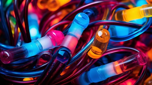 Background of neon colored wires, macro