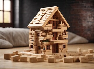 Small toy house made from bricks