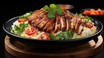 Chicken noodle on wooden bowl .UHD wallpaper