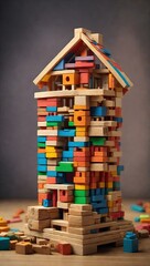 Small toy house made from bricks