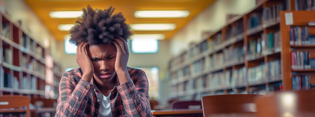 Black teen student having trouble learning