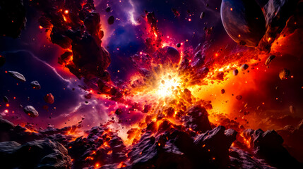 Image of space scene with lot of stars and planets in the background.