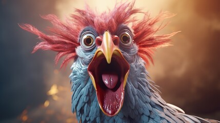 Crazy Loud Chicken Wearing Glasses Yelling Loud - obrazy, fototapety, plakaty