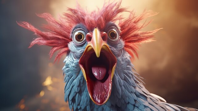 Crazy Loud Chicken Wearing Glasses Yelling Loud