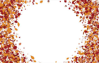 Round frame Background material designed with autumn leaves, branches, berries, fruits, mushroom. Vector illustration
