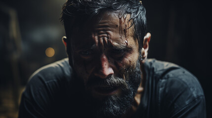 Obraz premium Echoes of Desolation: A Cinematic Portrait of Suffering