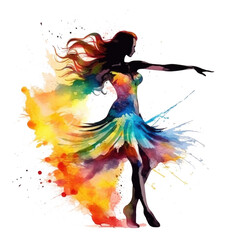Fototapeta premium Dancing Woman Colorful Graphic on White Background
