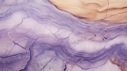 Naklejka premium Lavender Marble with Wooden Walnut Horizontal Background. Abstract stone texture backdrop. Bright natural material Surface. AI Generated Photorealistic Illustration.