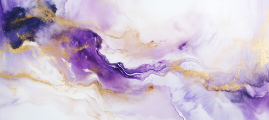 White, Purple and Gold Veins Marble Texture Background Banner