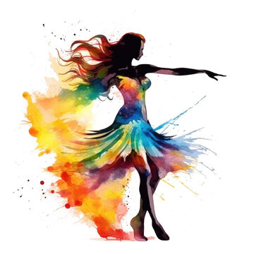Dancing Woman Colorful Graphic on White Background
