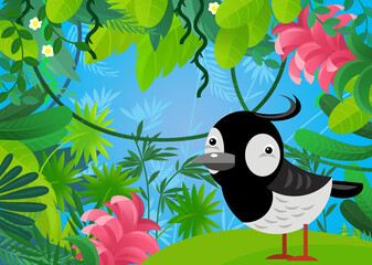 Fototapeta premium cartoon scene with forest and animal creature bird lapwing illustration for children