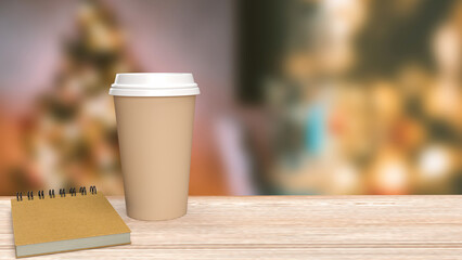 The Coffee cup on wood table for hot drink concept 3d rendering..