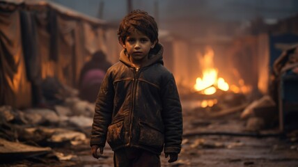 Civilian refugee affected from aggression of war and battle escape city from war zone which has no little comeliness