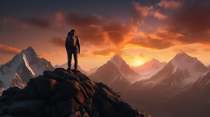 Mountain Climber Silhouette Enjoying a Scenic View