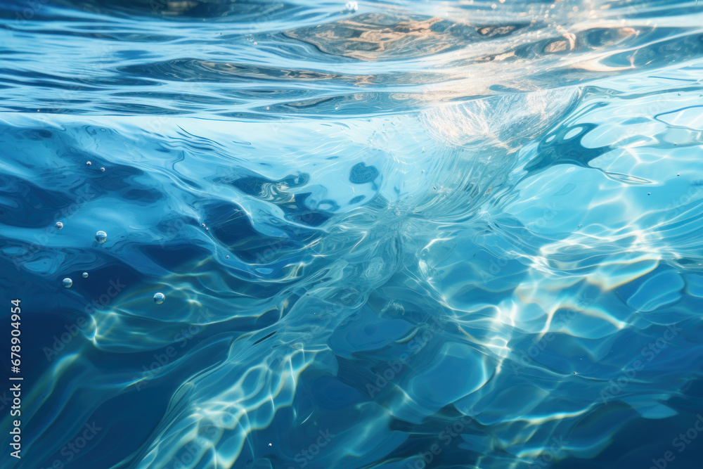 Wall mural Dynamic ripples on the surface of a pristine lake, portraying the energy and fluidity of aquatic ecosystems. Concept of water dynamics and vitality. Generative Ai.