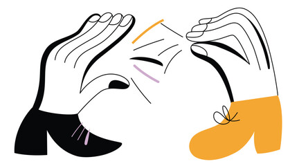 Set of hand drawing linear art or sketch. Hands, wrists or palms  and hand gestures. Hand characters. Vector isolated on white background  
