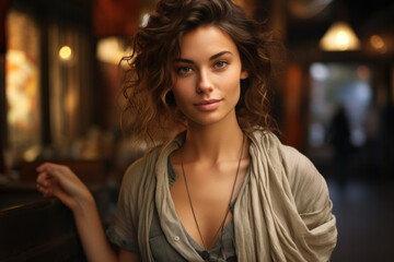 Fototapeta premium A woman in casual attire, captured in a candid moment, confronting societal stereotypes about femininity and elegance. Concept of casual authenticity and societal expectations. Generative Ai.