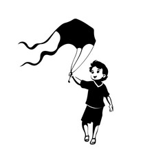 Boy Flying Kite Vector Logo Art