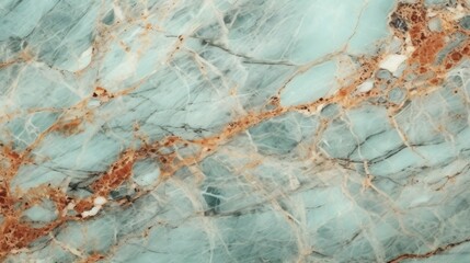 Mint Marble with Copper Patina Horizontal Background. Abstract stone texture backdrop. Bright natural material Surface. AI Generated Photorealistic Illustration.