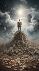The Man Standing On the Pile of Money