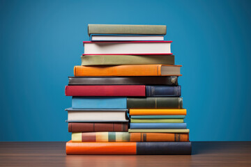 A stack of colorful books neatly arranged, symbolizing knowledge and the joy of reading. Concept of...