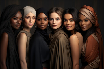 A diverse group of beautiful women of different races and styles are featured, highlighting their natural beauty and smooth, glowing skin. Generative Ai.