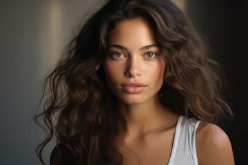 Naklejka premium A beauty portrait showcases a woman with flawless and radiant skin, exemplifying youth and skincare. Generative Ai.