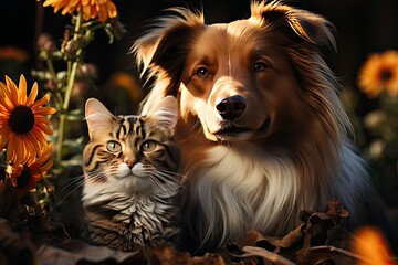 Best friends pets, cat and dog together