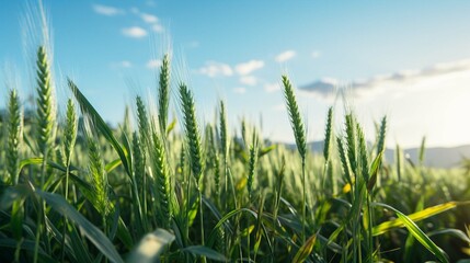 Green wheat ears in the field. create using a generative AI tool 