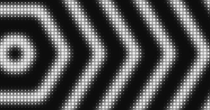 Animated arrow Radio pulse wave small dots pattern. Animated arrow moving from circles moving left to right pattern Looped animation. Arrow lines glowing white neon pointing in one direction.