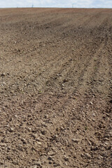 vertical image with plowed field and texture soil for seeding