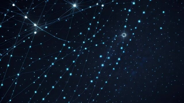 Starry sky with various bright stars connected by thin lines to form a constellation abstract shining nodes background