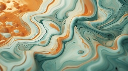 Mint Marble with Orange Glass Horizontal Background. Abstract stone texture backdrop. Bright natural material Surface. AI Generated Photorealistic Illustration.