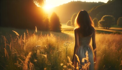 Woman in Meadow at Golden Hour