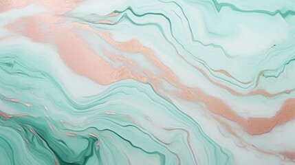 Mint Marble with Rose Gold Horizontal Background. Abstract stone texture backdrop. Bright natural material Surface. AI Generated Photorealistic Illustration.
