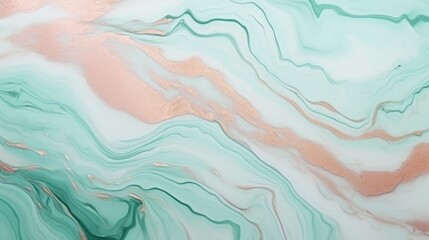 Obraz premium Mint Marble with Rose Gold Horizontal Background. Abstract stone texture backdrop. Bright natural material Surface. AI Generated Photorealistic Illustration.