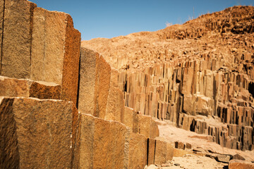 Rock formations at Organ Pipes, near Twyfelfontein,  Kunene, Namibia. The rock formations consist...