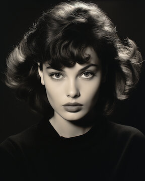 vintage 1960s portrait of a woman with dark hair
