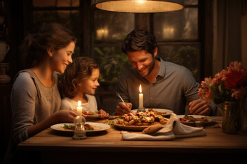 A family enjoying a homemade Valentine's Day dinner, reinforcing the importance of familial love and togetherness. Generative Ai.