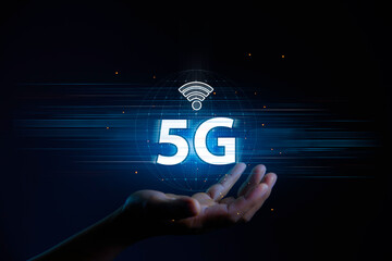 5G Technology networks Internet connecting wireless devices around the world. 5g icon in...