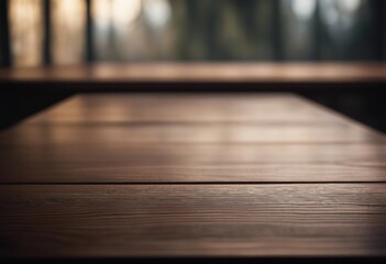 A front view of a dark brown empty wooden table with transparent background serving as a blank wood