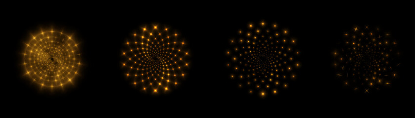 Abstract spiral golden round shape background. Light effect. Vector